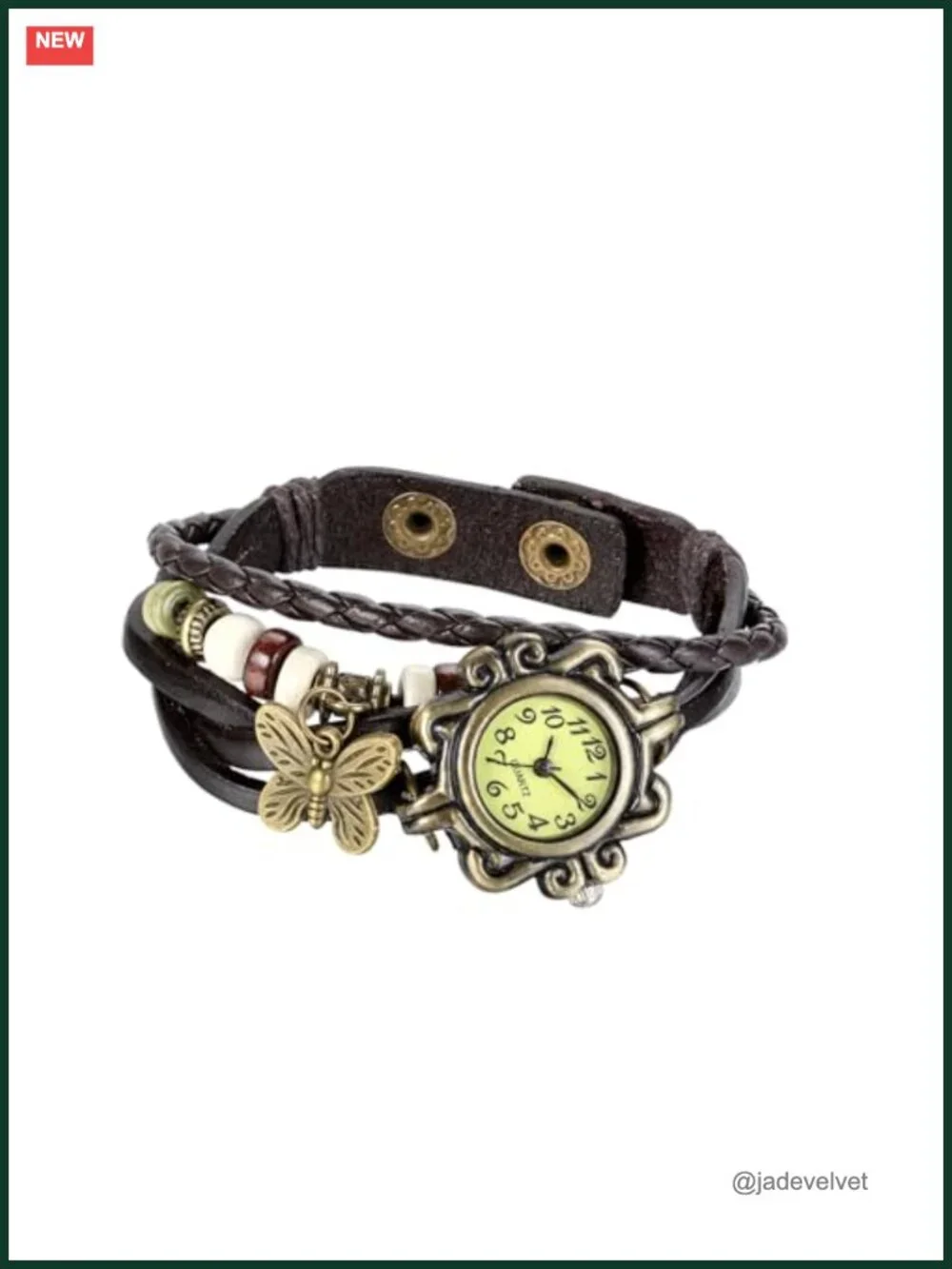 Braided Leather Straps Butterfly Charm Bangle Quartz Wrist Watch Gift